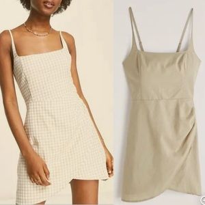 NEW Abercrombie Square Neckline Mini Dress Faux Wrap Skirt Khaki Green Medium